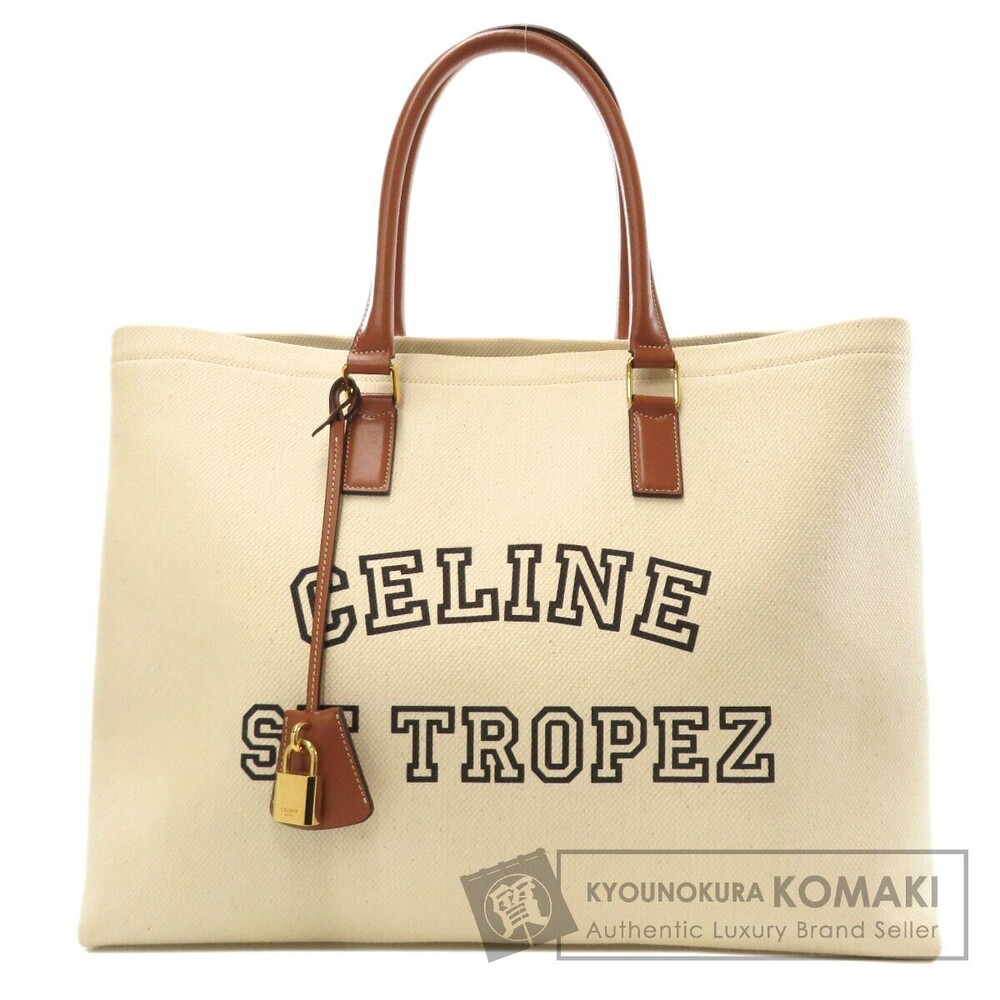 Celine St Tropez Horizontal Cabas Tote canvasnd leather White